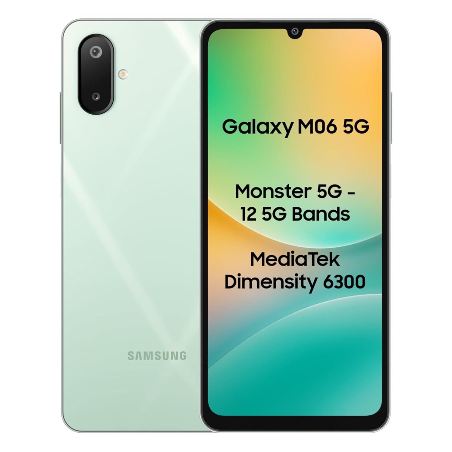 Samsung Galaxy M06 5G Mobile (Sage Green, 4GB RAM, 128GB Storage) | MediaTek Dimensity 6300 | AnTuTu 623K+ | 12 5G Bands | 25W Fast Charging | 4 Gen OS Upgrades | 50MP Camera | Without Charger