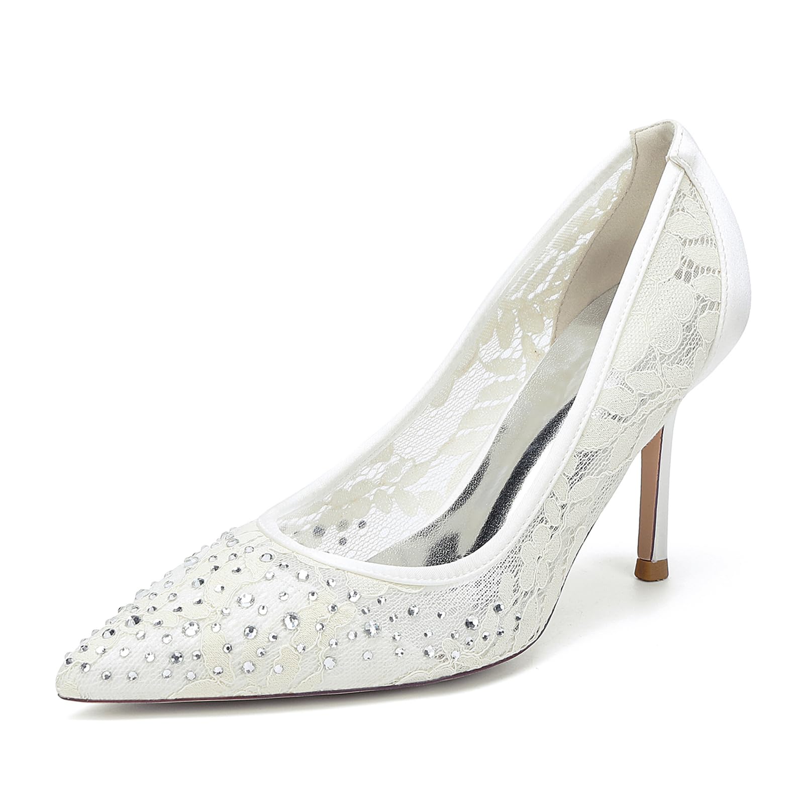 Sandalias De Tacón De Aguja para Novias De Satén con Punta 8,5 Cm
