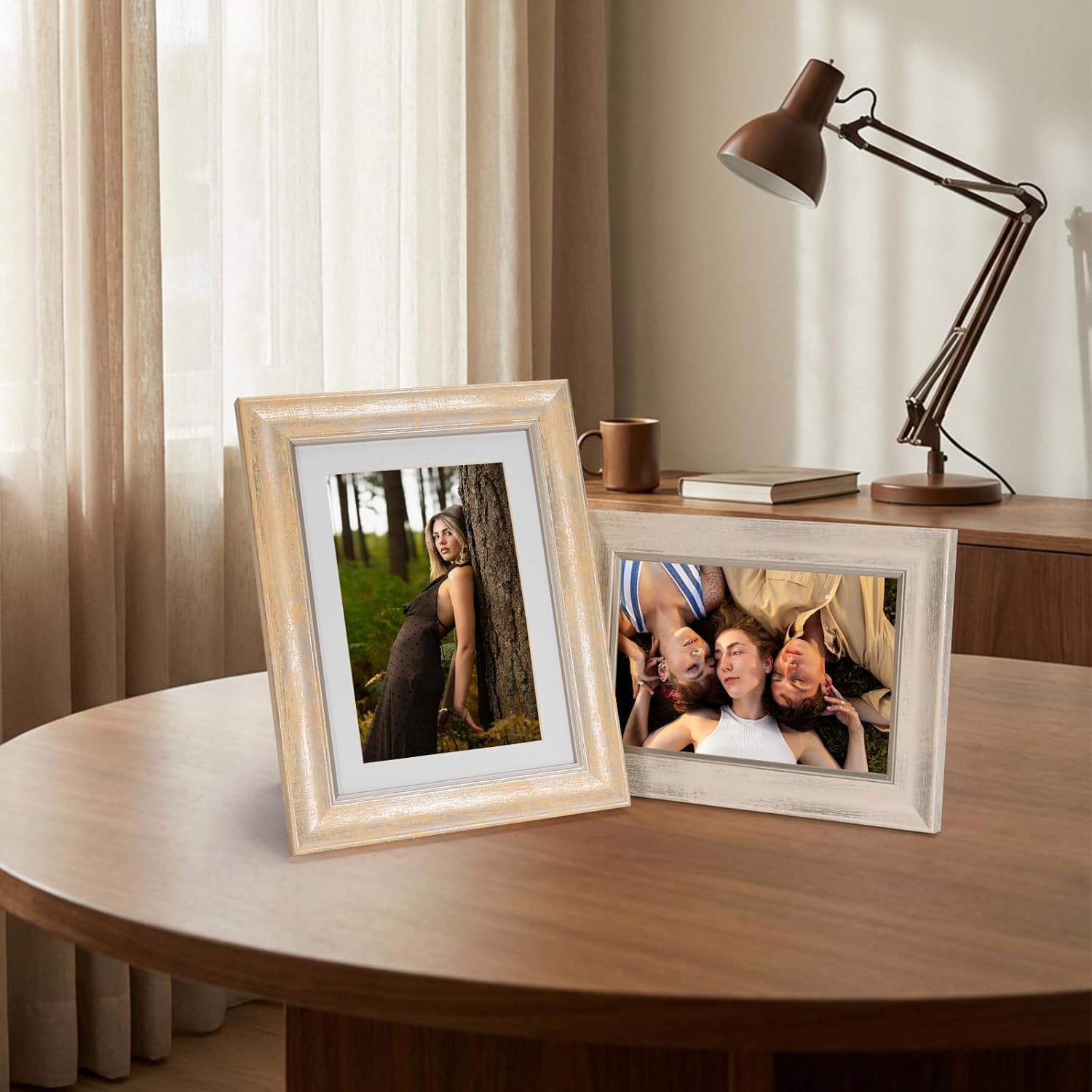 AAQ 5x7 Picture Frame Set of 4,Picture Frame with HD Plastic Cover for Wall or Tabletop,Display 4x6 with Mat or 5x7 Without Mat - Rustic Farmhouse Home Decor