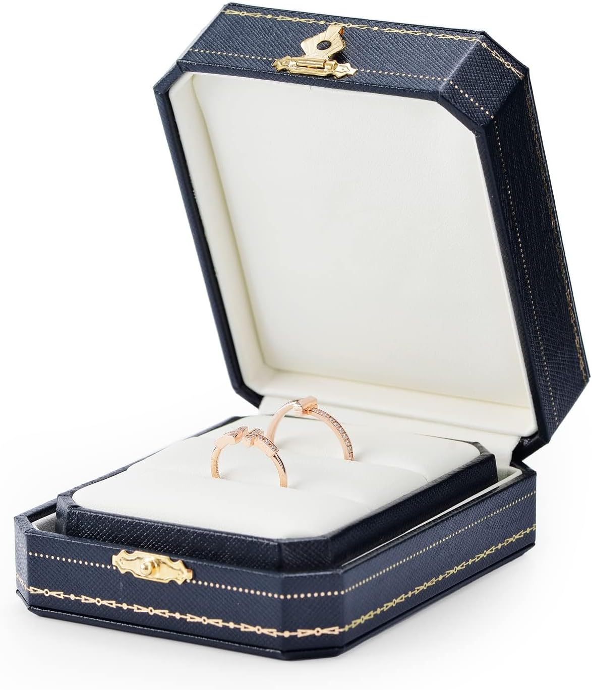 Oirlv Double Ring Box Royal Blue Ring Bearer Box for Engagement Wedding Jewelry Gift Case