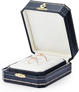 Oirlv Double Ring Box Royal Blue Ring Bearer Box for Engagement Wedding Jewelry Gift Case