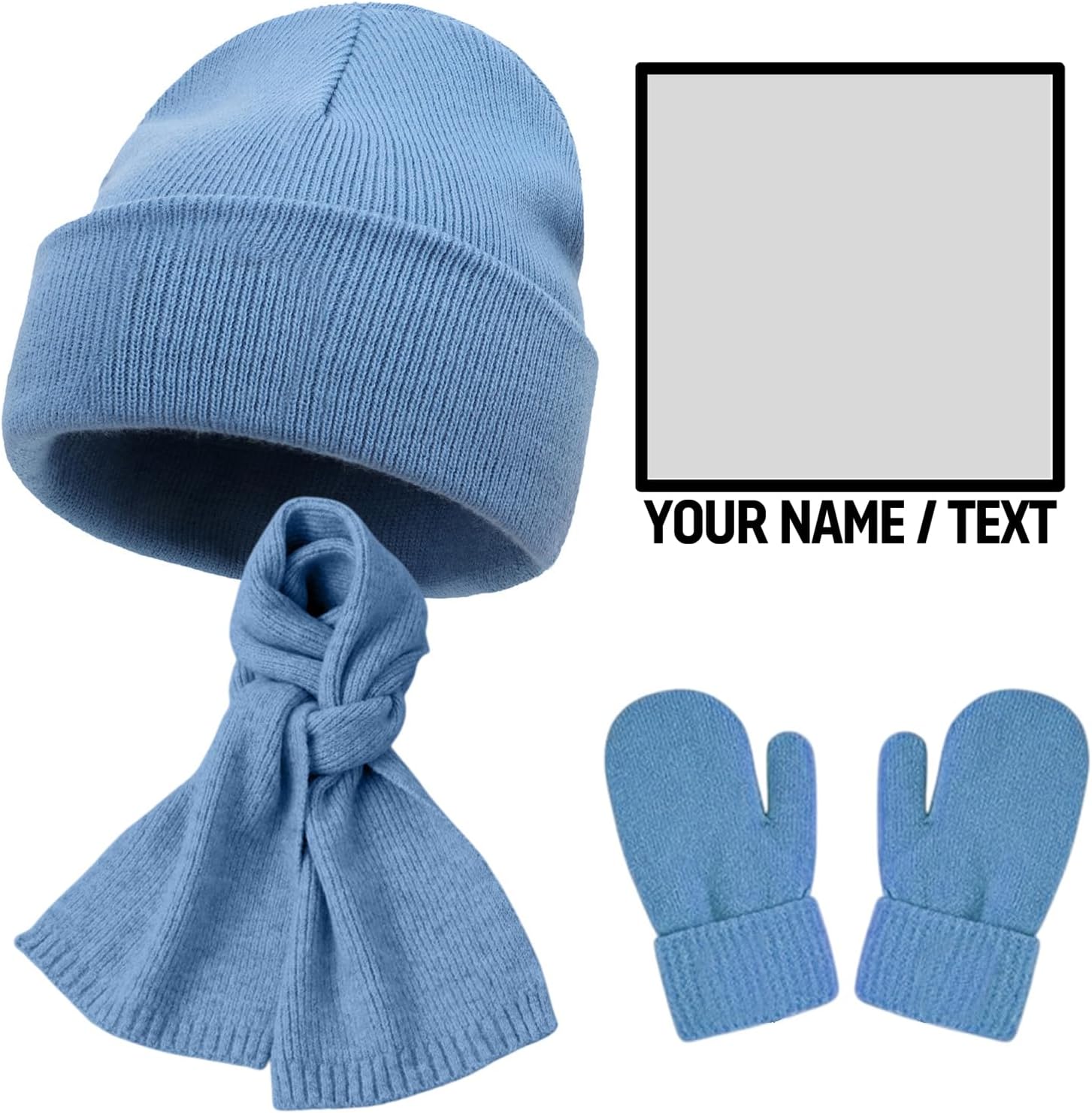 Dyoart 3 Pcs Personalized Toddlers Beanie Scarf Gloves Set for Girls Boys, Custom Embroidered Name Baby Hats for Infant Kids