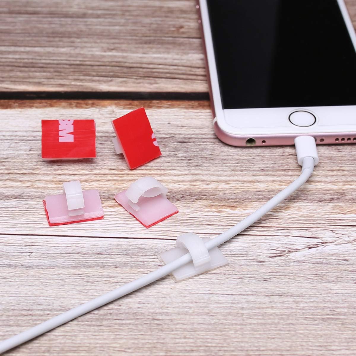 Akstore 100 PCS Adhesive Cable Clips Self-Adhesive Wire Clips Cable Wire Management Wire Cable Holder Clamps Cable Tie Holder for Car, Office and Home (White-Upgrade Glue)