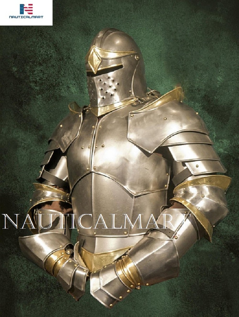 NauticalMart Suit of Armor Metal Armor LARP Armorset Steel and Brass, Handmade
