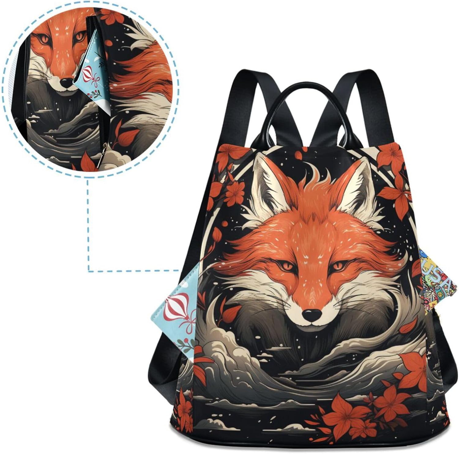 Anti Theft Backpack Fox Autumn Flowers Women Large Fashion Travel Shoulder Bag Purse Rucksack Lightweight - Image 4