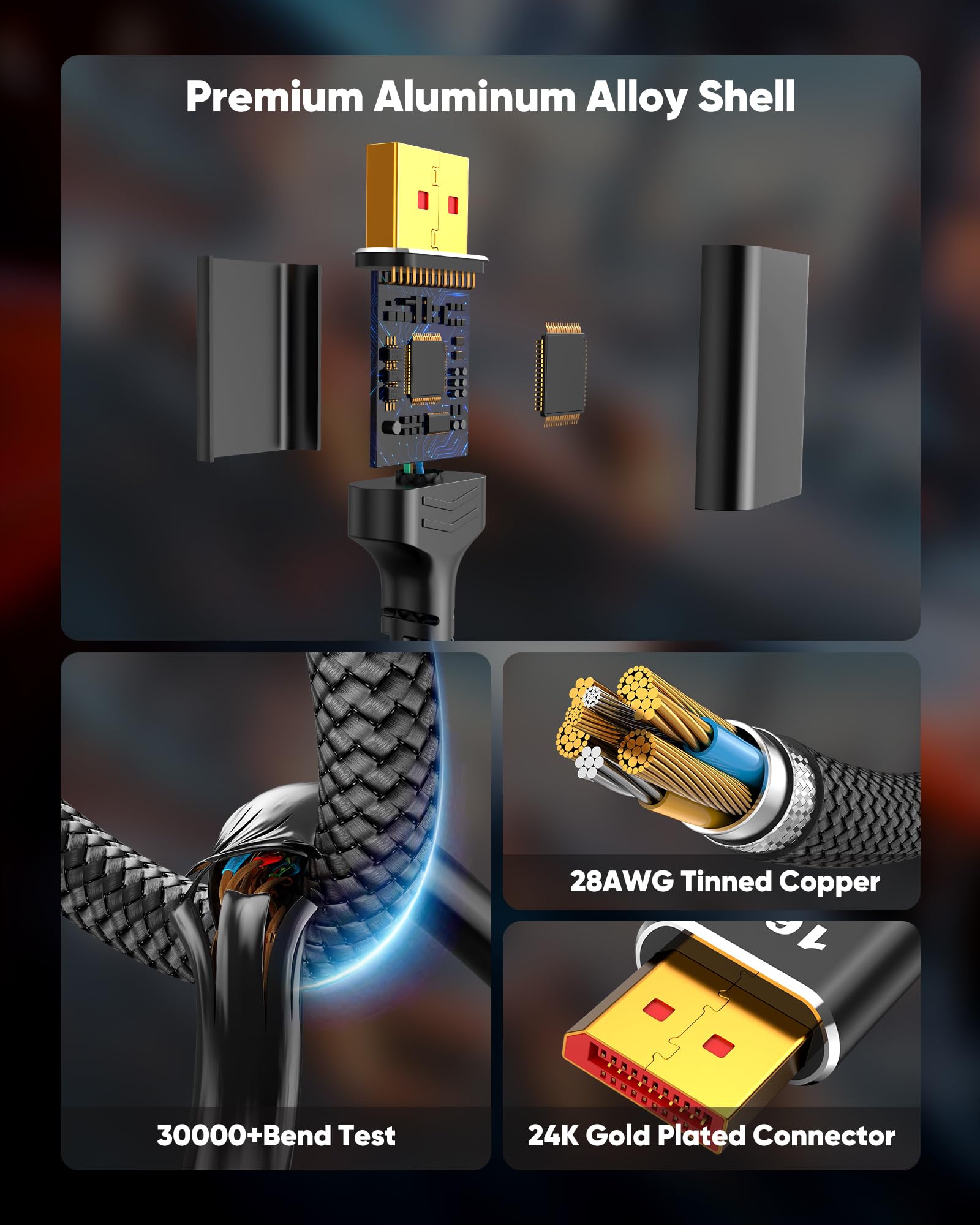 Amazon.com: Highwings 80Gbps Displayport Cable 2.1 3.3FT