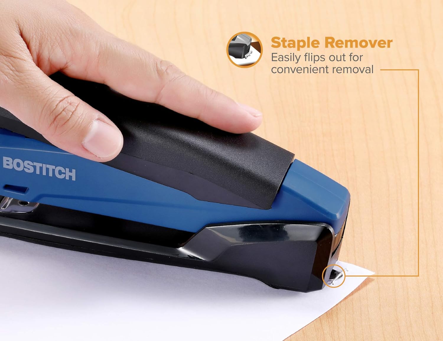 Bostitch Office Executive Stapler - 3 in 1 Stapler - One Finger, No Effort, Spring Powered Stapler, Navy Blue : Office Products