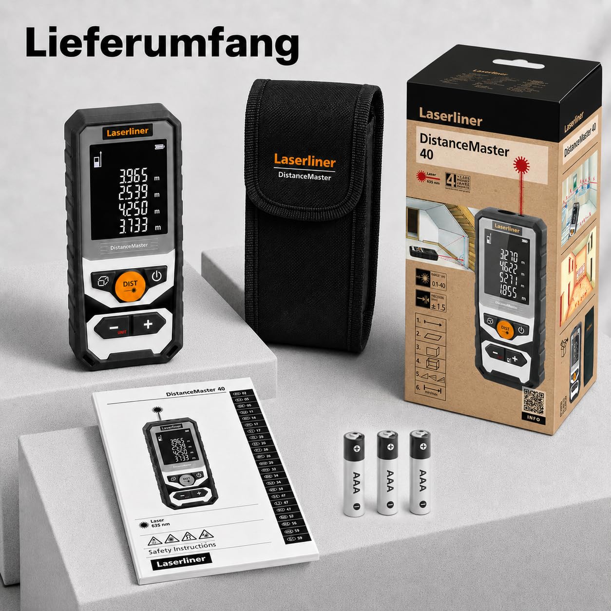Laserliner DistanceMaster 40 Télémètre Laser | Appareil de Mesure Numérique, Portée de 40 m, Mesure de Longueur/Surface/Volume