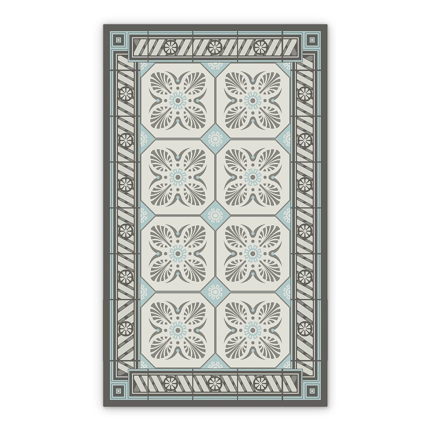 Tapis en vinyle PVC de bain et cuisine linoléum 45x60cm BirdsEcho motif tuiles vintage sol