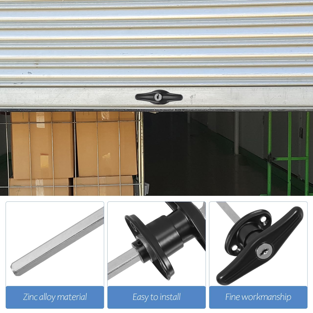 Serrure de Porte de Garage T-handle avec Clé de Zinc Poignée de Verrouillage pour Bâtiments Extérieurs