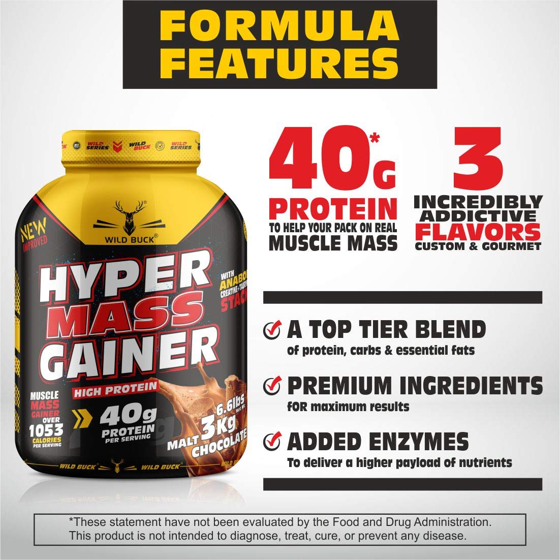 Buy Now Wild Buck Mass Gainer, High Protein Muscle Mass Gainer With