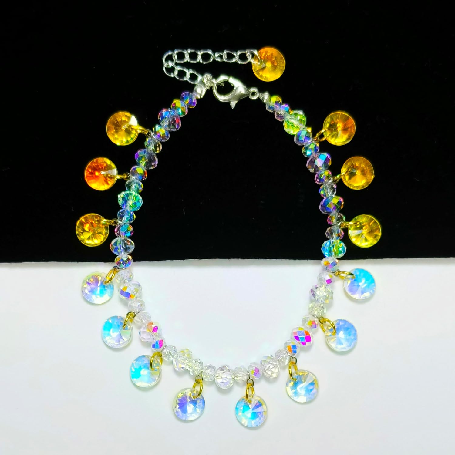 Color-Plated Aurora Crystal Ankle Bracelets for Women Crystal Pendant Beaded Ankle Costume Jewelry Gifts for Women