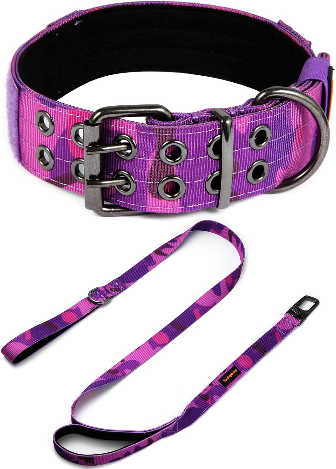 Yunleparks Tactical Dog Collar with Control Handle,Heavy Duty Nylon Dog Collar with Metal Buckle& 5 Foot Long Double Handles Leash for…
