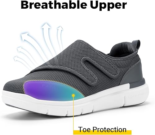 Miniatura 14 de FitVille Zapatos para diabéticos para hombre, de ancho extra ancho, ortopédico, sin cordones, con cierre ajustable, con soporte de arco, Negro,Azul