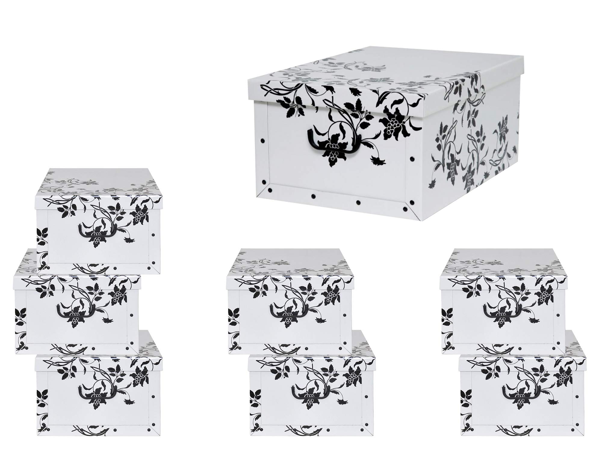 Kreher 8 Stück XXL Dekokarton mit modernem Muster Barock Blumen Weiß - Tolles Motiv, passt in jeden Haushalt! Edel und hochwertig! Mit Griffen zum Tragen und XXL Volumen!