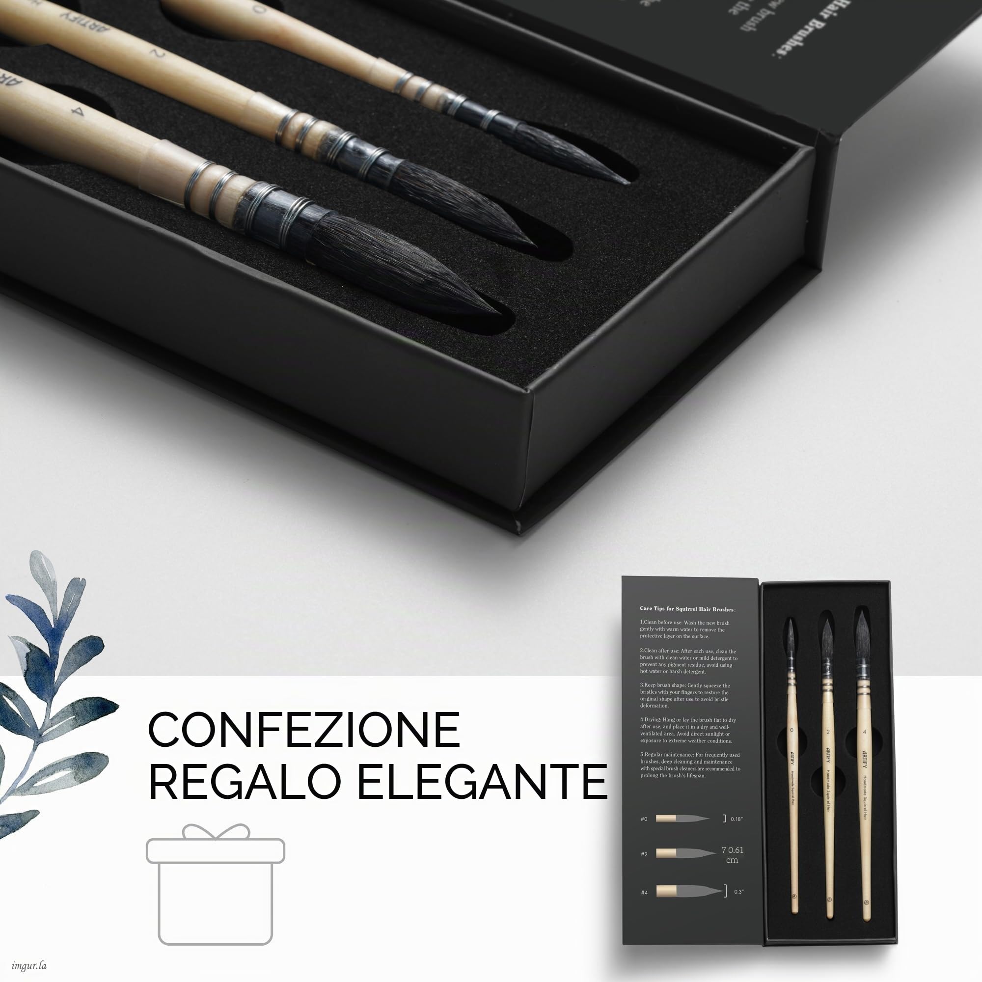 Artify - Pennelli professionali per acquerello, 3 pennelli da artista per acquerello a guazzo, 100% pennelli da scoiattolo, naturali a punta fine per un flusso costante e grande assorbimento