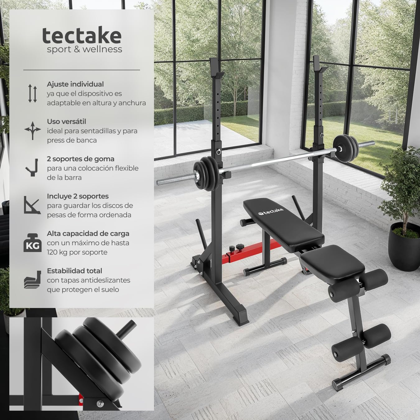 tectake Estante para sentadillas con soporte para pesas, Squat rack, Aparato para entrenamiento de fuerza, Equipo para fitness