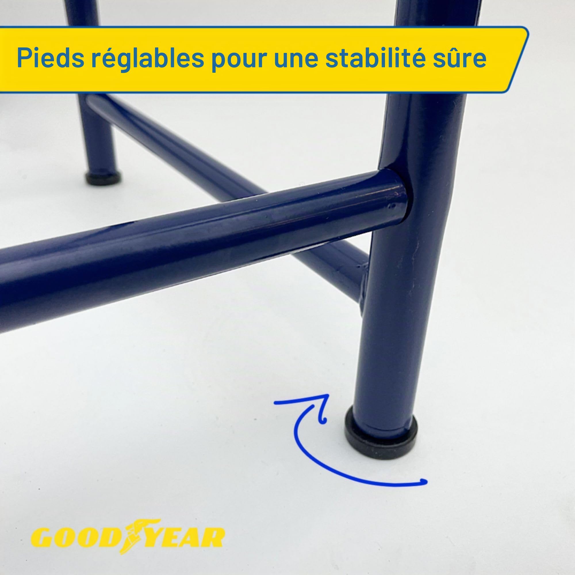 Goodyear Étagère pour 4 pneus, gain de place, hauteur réglable, 2 niveaux, capacité de charge jusqu'à 120 kg, bleu