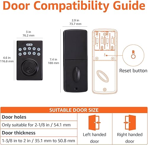 Miniatura 5 de Tienda Basics Cerradura de Puerta con Pestillo de Seguridad y Teclado Electrónico con Control Táctil sin Llave, Instalación Fácil, Bloqueo