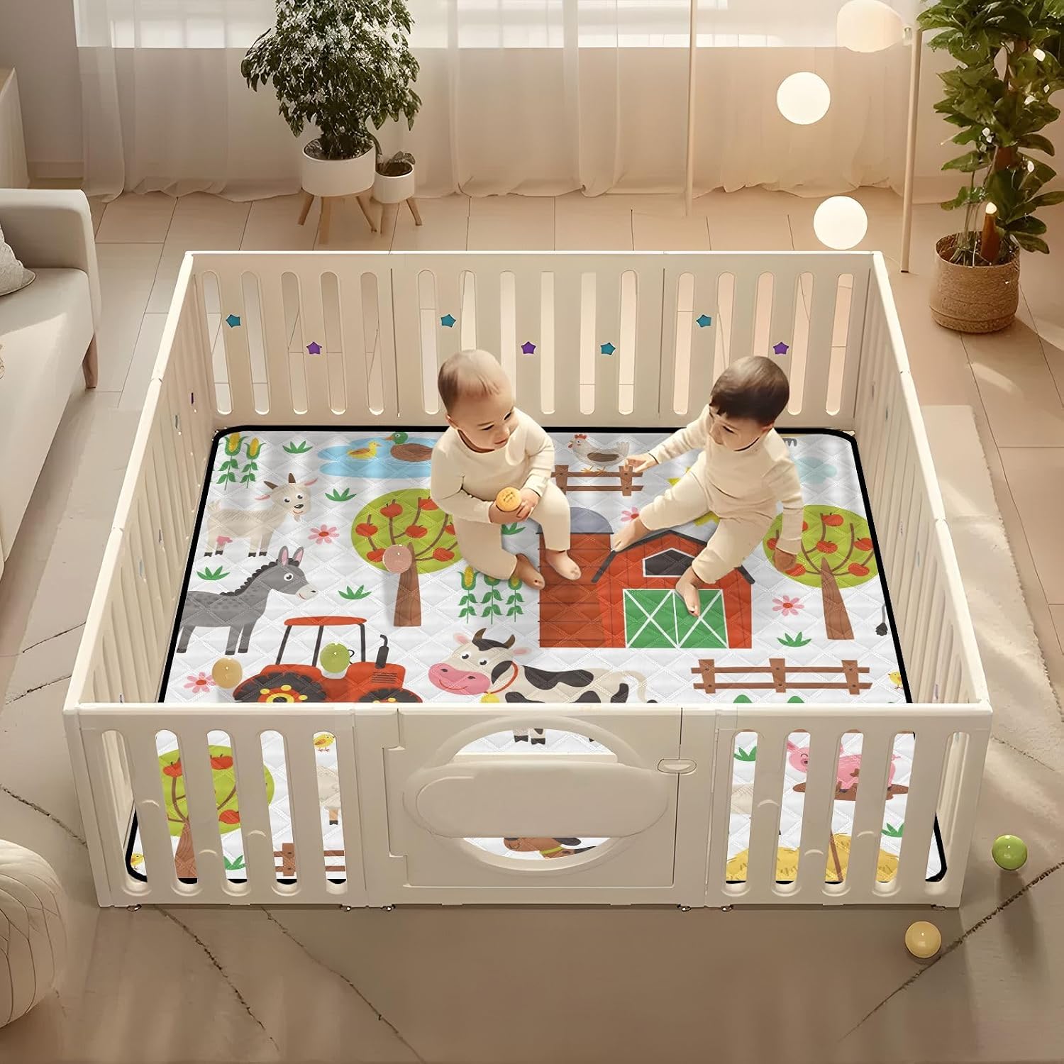 Farm Animals Baby Play Mat 50x50 Inch One-Piece Soft Crawling Mat Waterproof Playmat with Non-Slip Bottom for Babies, Toddlers, and Infants