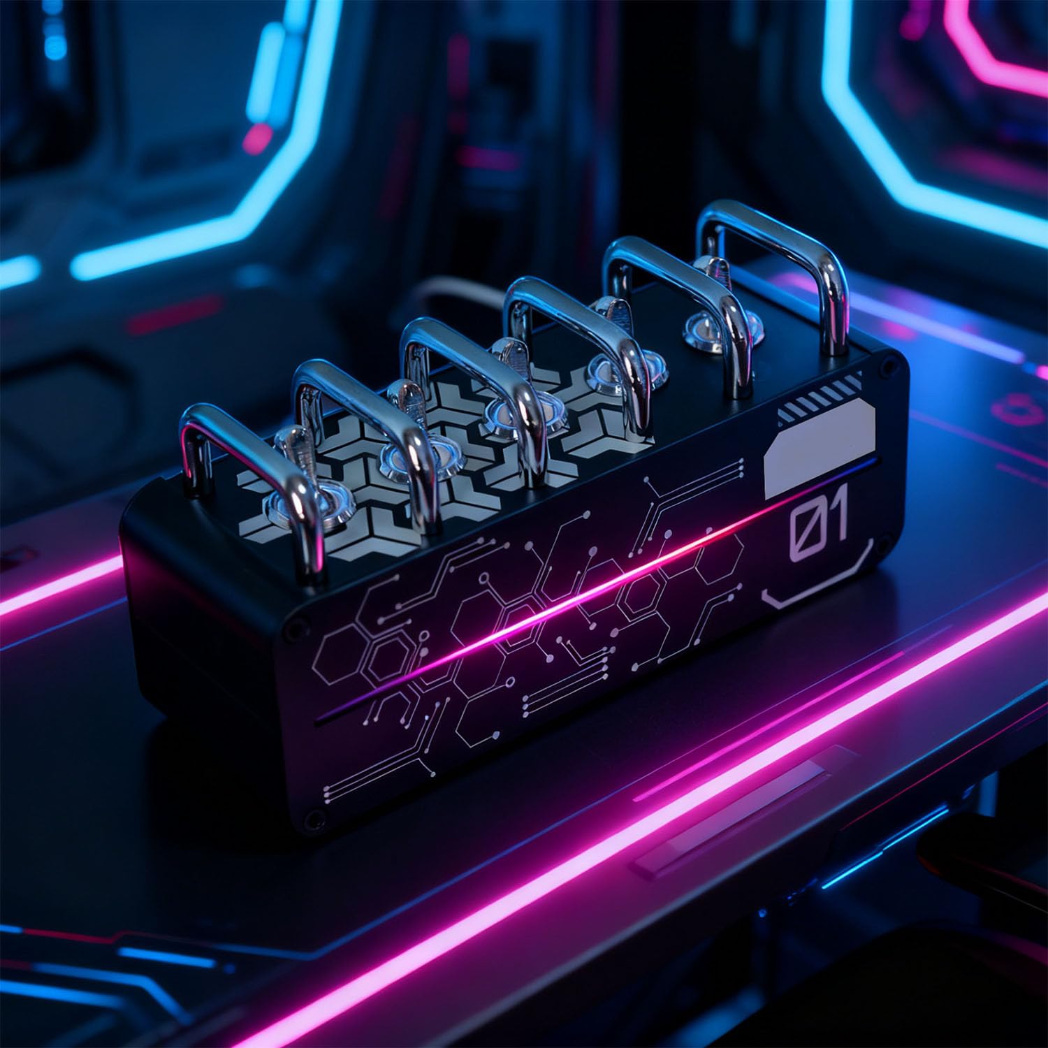Mini przenośna listwa zasilająca, 5-portowy koncentrator USB z oświetleniem otoczenia, niezależny przełącznik, kreatywny metalowy uchwyt do gier i użytku studyjnego