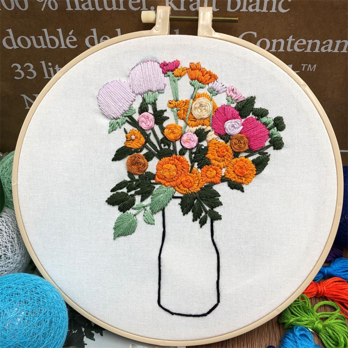 Amazon | 2個のプリント済み刺繍キット カラフルなバラの花束 Amazon | 2個のプリント済み刺繍キット カラフルなバラの花束