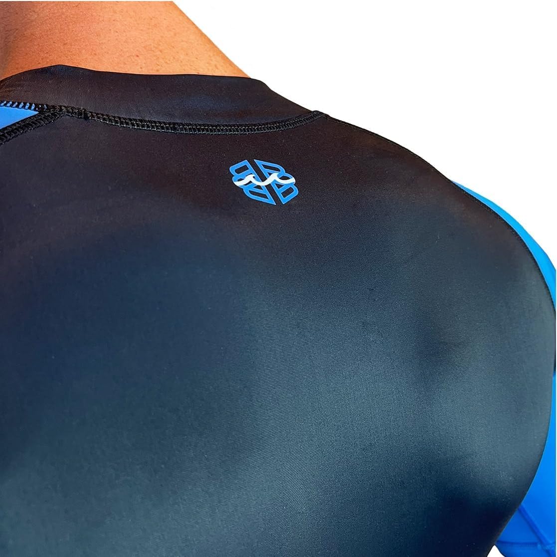 RIBBY SPF 50+ 5mm Padded Rash Guard, Black and Blue, Short Sleeve - Image 5