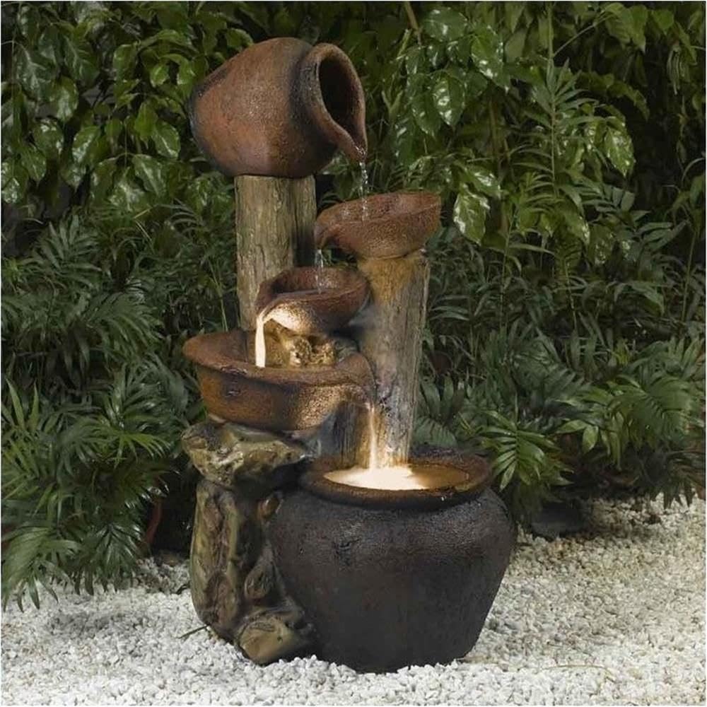 Bowery Hill Glass Outdoor-Indoor Fountain with Illumination in Brown