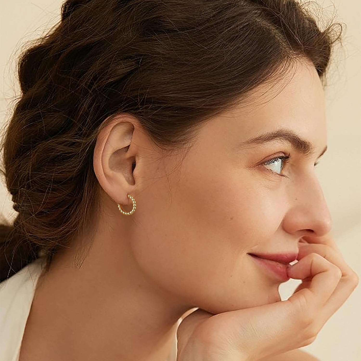 Fiusem Huggie Hoop Earrings for Women 14K Gold Plated, Small Dainty Earrings for Women, Hypoallergenic Hoops 8/10/12 mm - Image 4