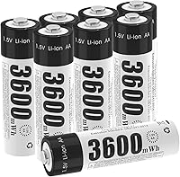 Vista 1 de Batería recargable AA de 1,5 V, batería AA recargable de iones de litio con 3600 mWh y 1200 ciclo largo, paquete de 8 baterías AA de iones de litio