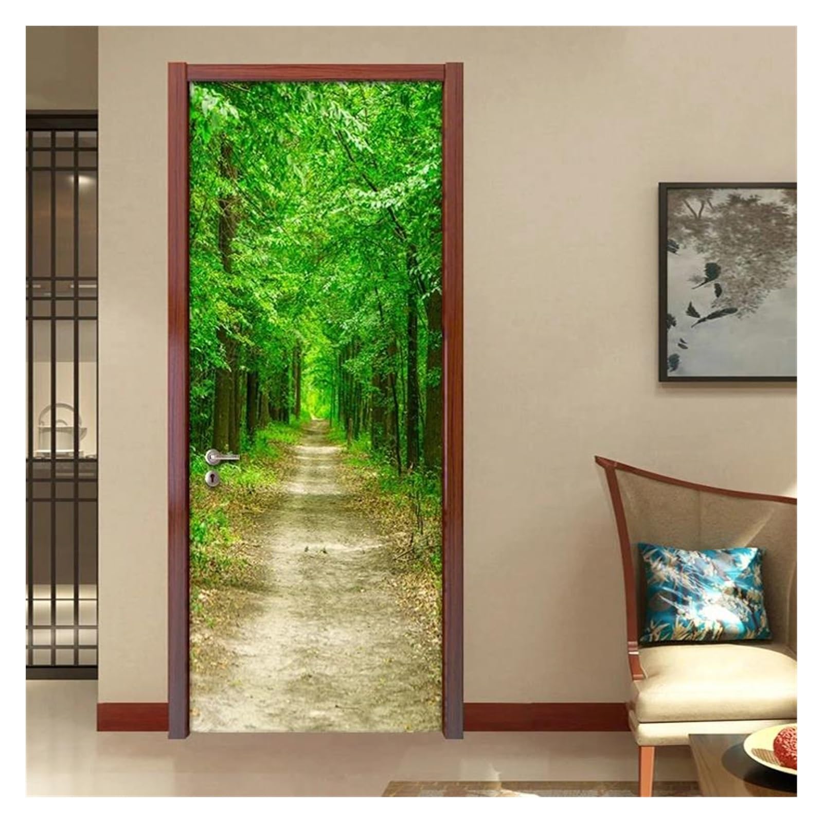 Naklejki na drzwi Ścieżka Leśna 3D Naklejki Dekoracyjne Na Drzwi Do Salonu Łazienka Wodoodporna Samoprzylepna Fototapeta Na Drzwi(77x200cm)