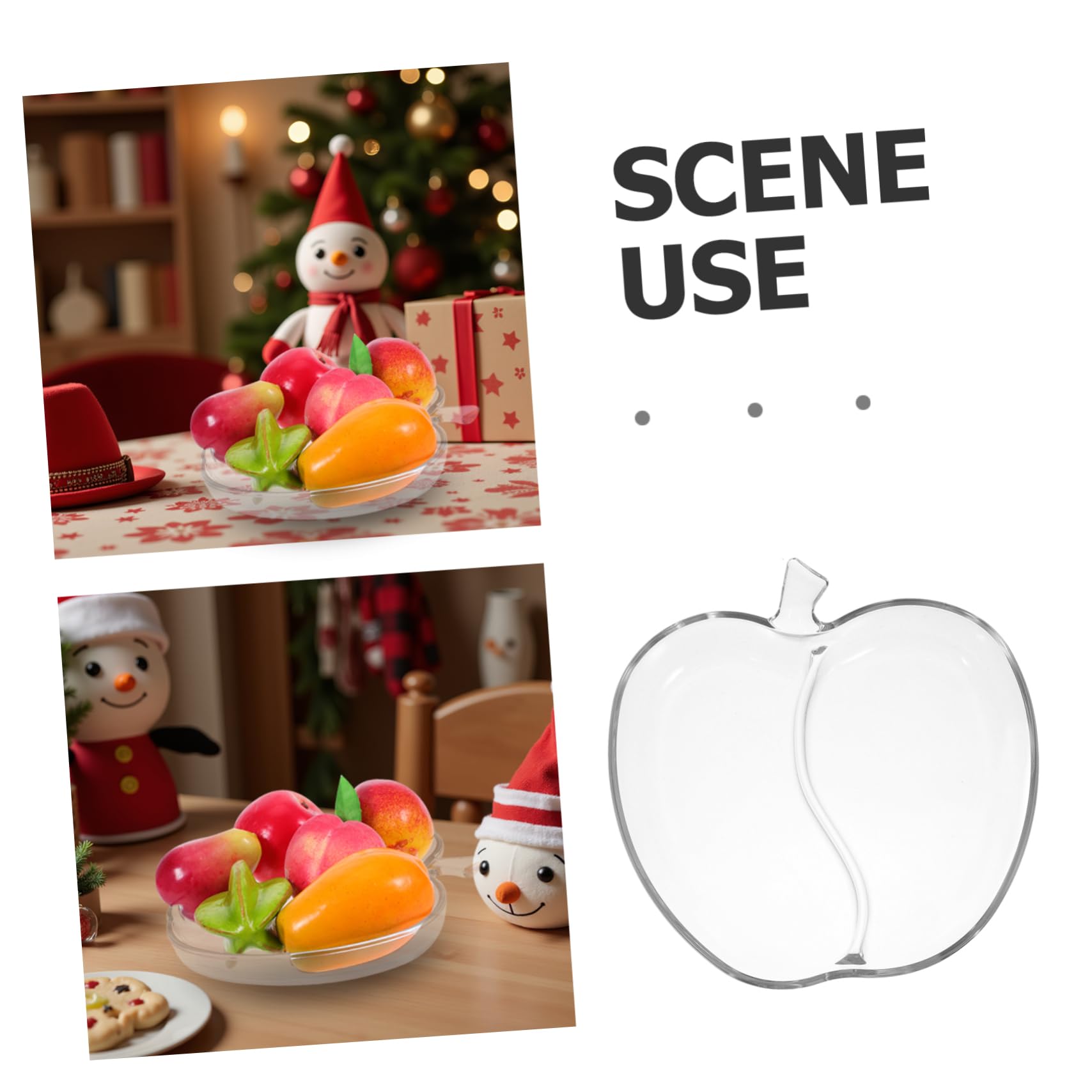 Bol Verre Transparent Forme de Pomme pour Fruits et Bonbons Plateau Compartimenté pour Desserts et Apéritifs Service Polyvalent pour Noël et Décorations Festives