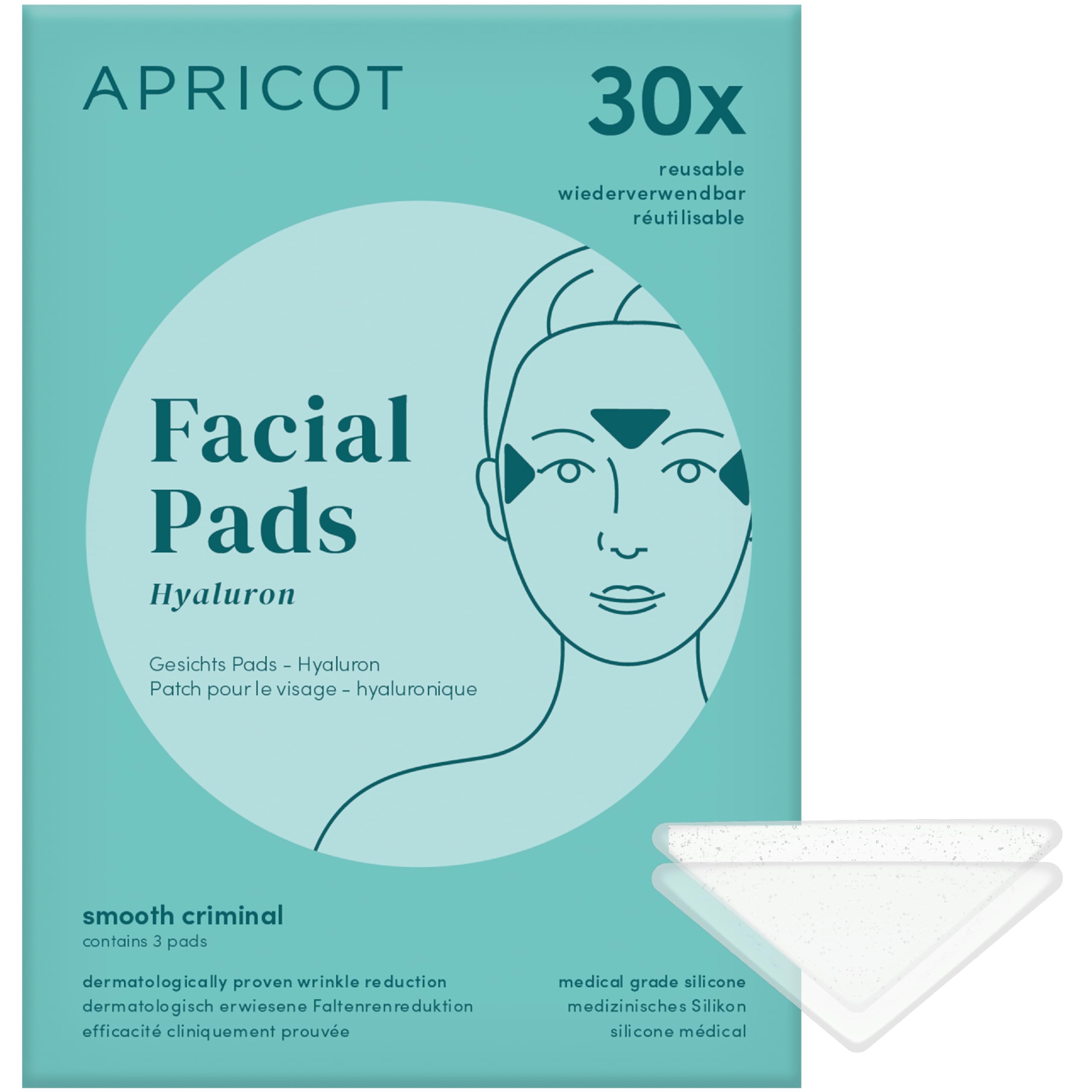 APRICOT Zornesfalte Stirn Pads gegen Falten aus medizinischem Silikone mit niedermolekularem Hyaluron - Silikon Pflaster Falten, Silikon Pads Gesicht, Apricot Stirn Pad (1er Pack)
