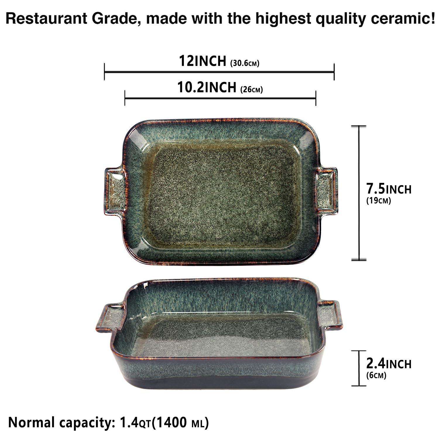 LIUYWYHCF Ceramic Casserole Baking Dish - 1.4 Quarts Baking Dish for Oven, Lasagna Pans, Oven Safe Durable Bakeware for Kitchen Home Decor, Banquet and Dinner, Rectangular 1 pieces 10.2 x 7.5 Inch