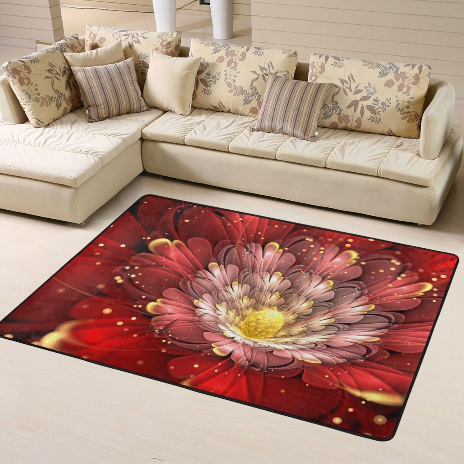 Tapis en mousse à mémoire de forme fleuri pour créer un coin lecture cosy dans votre salon
