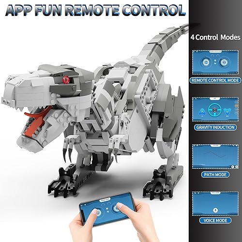 Miniatura 4 de OWNONE 1 Kit de construcción de dinosaurios, juego de bloques de construcción Jurassic T Rex con control remoto, juguetes de parque del mundo de