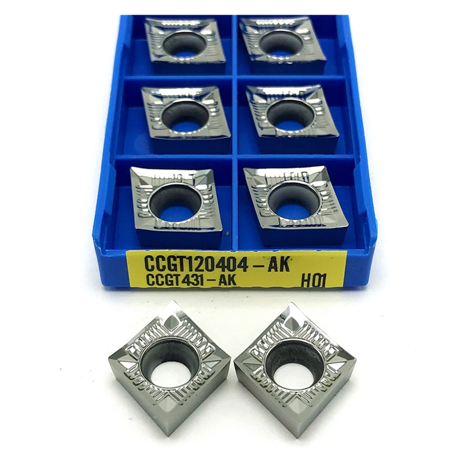 Dupha Onecolor 1 Box/10 Pcs Cnc Carbide Turning Inserts Cutters Ccgt 09T302 Ccgt 09T304 Ccgt 09T308-Ak H01 Cnc Lathe Milling Aluminum Turning Tool (Angle : Ccgt 09T304-Ak H01)