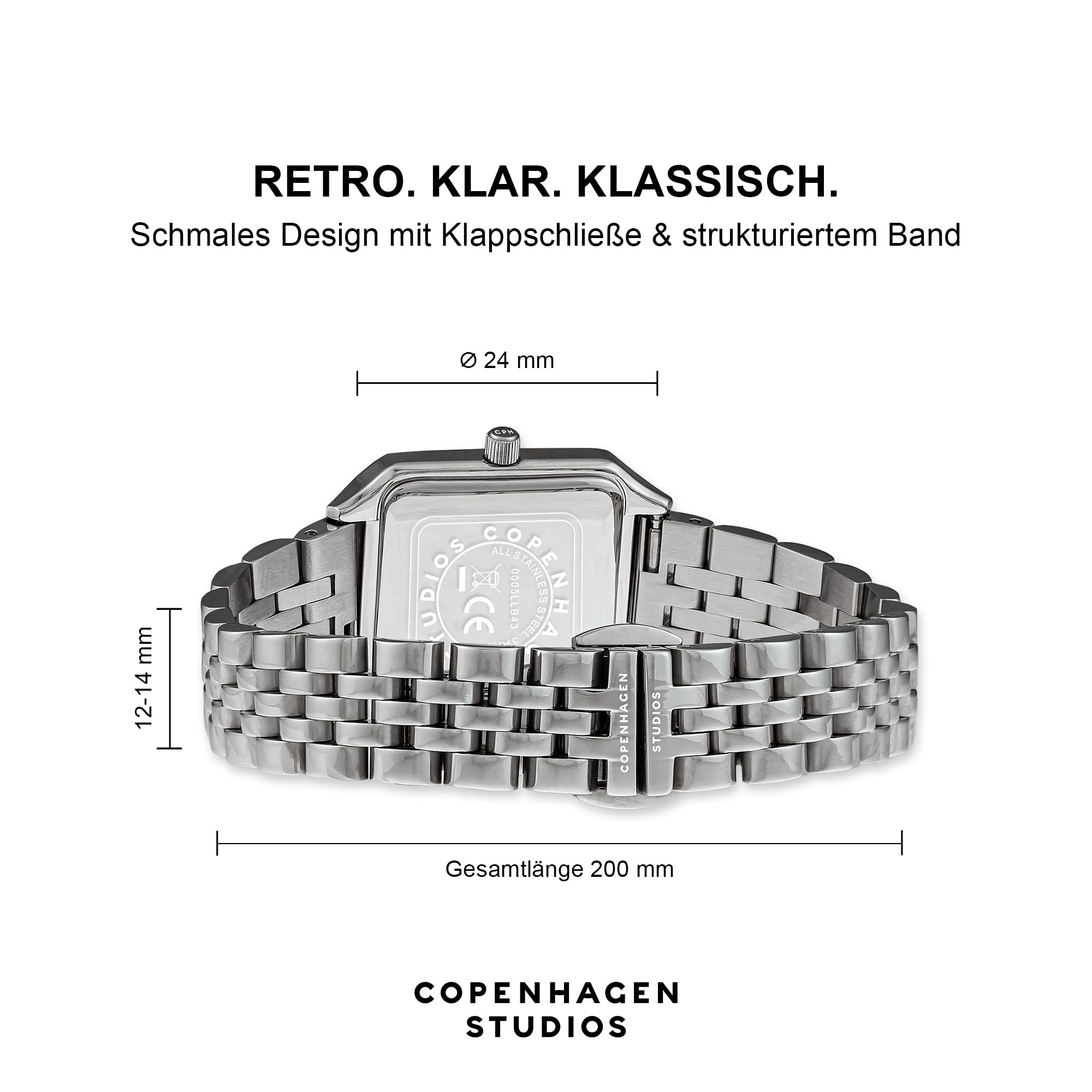 Copenhagen Studios Vintage Square Watch - 24 mm - Elegante Damenuhr aus poliertem Edelstahl mit Quarzwerk - analoge Armbanduhr - 5 ATM wasserdicht - Kratzfest