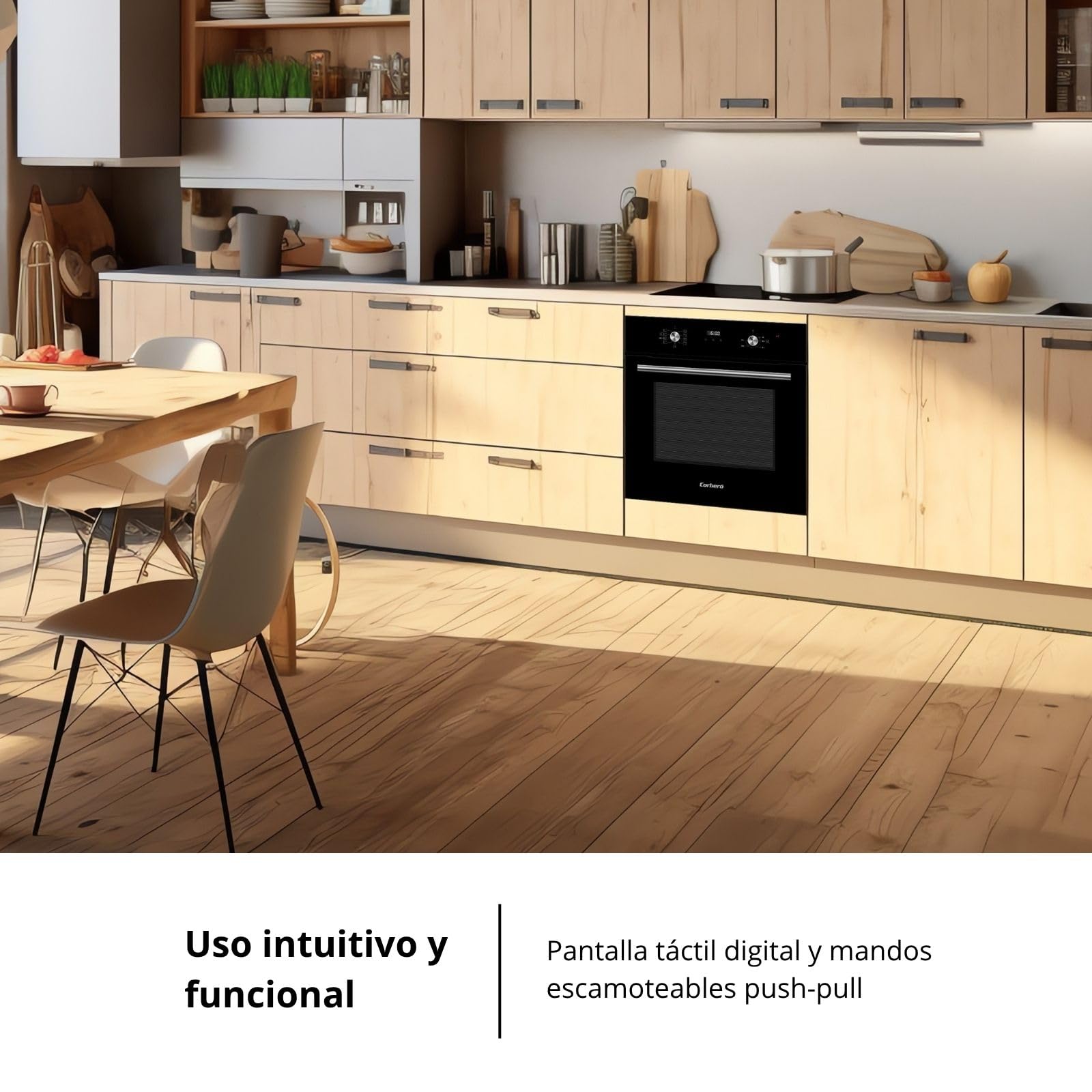 Corberó - Horno Multifunción Premium Airfry | CCHMT905N | 70L | Hidrólisis | 8 Programas | Guías Extraíbles | Mandos Push-Pull| Display táctil |3000W | Desconexión Automática | Cristal Negro