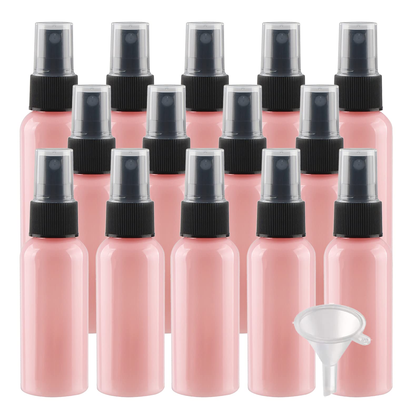 50 Stück Leer 50ml Rosa Plastik PET Sprühflasche Reise Zerstäuber mit Schwarz Sprühkopf, Klein Feinen Nebel Parfümzerstäuber Reiseflaschen mit 4X Trichter