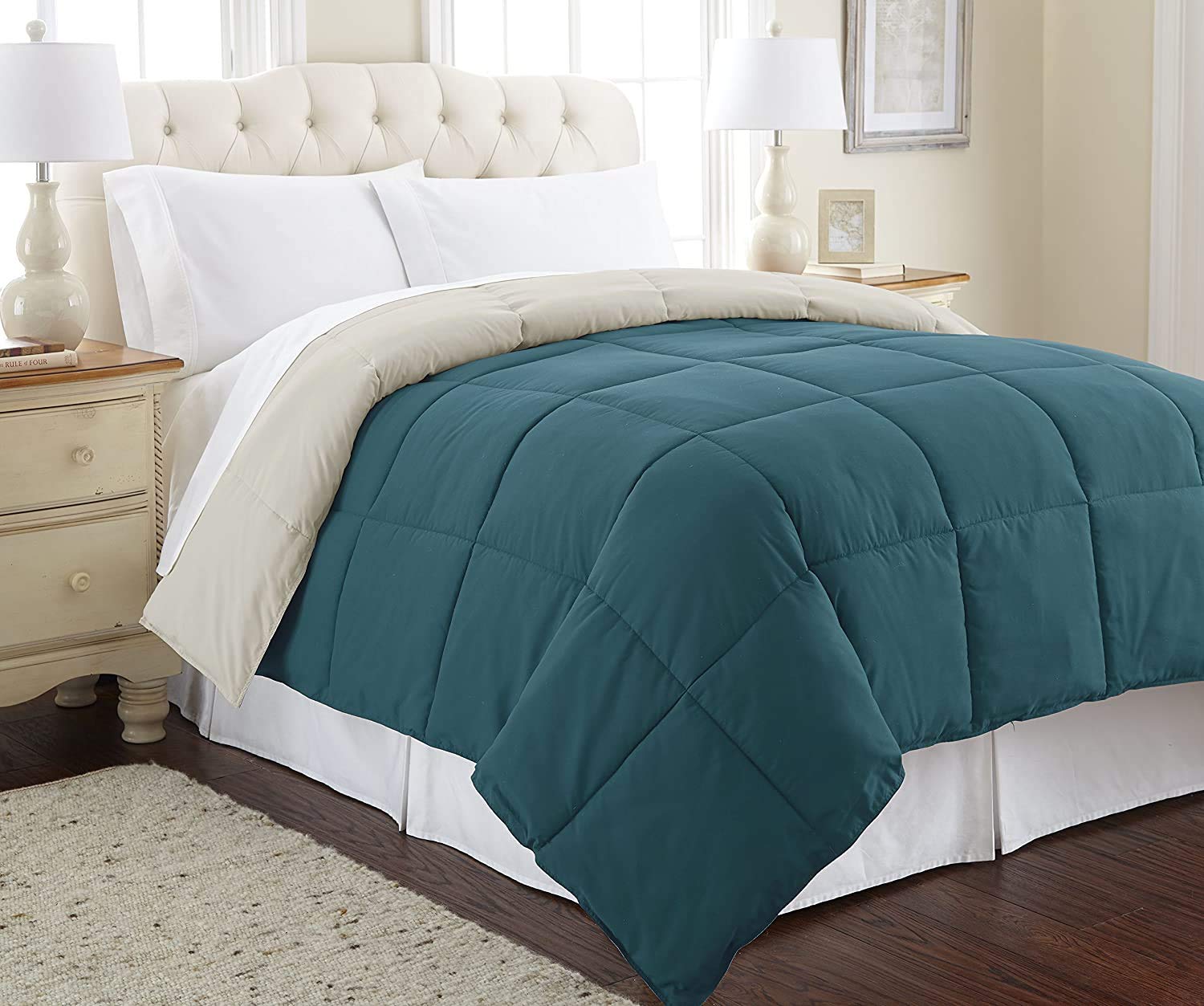 Rajasthan Crafts Soft Microfibre Comforter Blanket Lightweight Reversible Quilt Duvet All Weather, 200 GSM Single Bed, Olive Green and Grey Color-image-12
