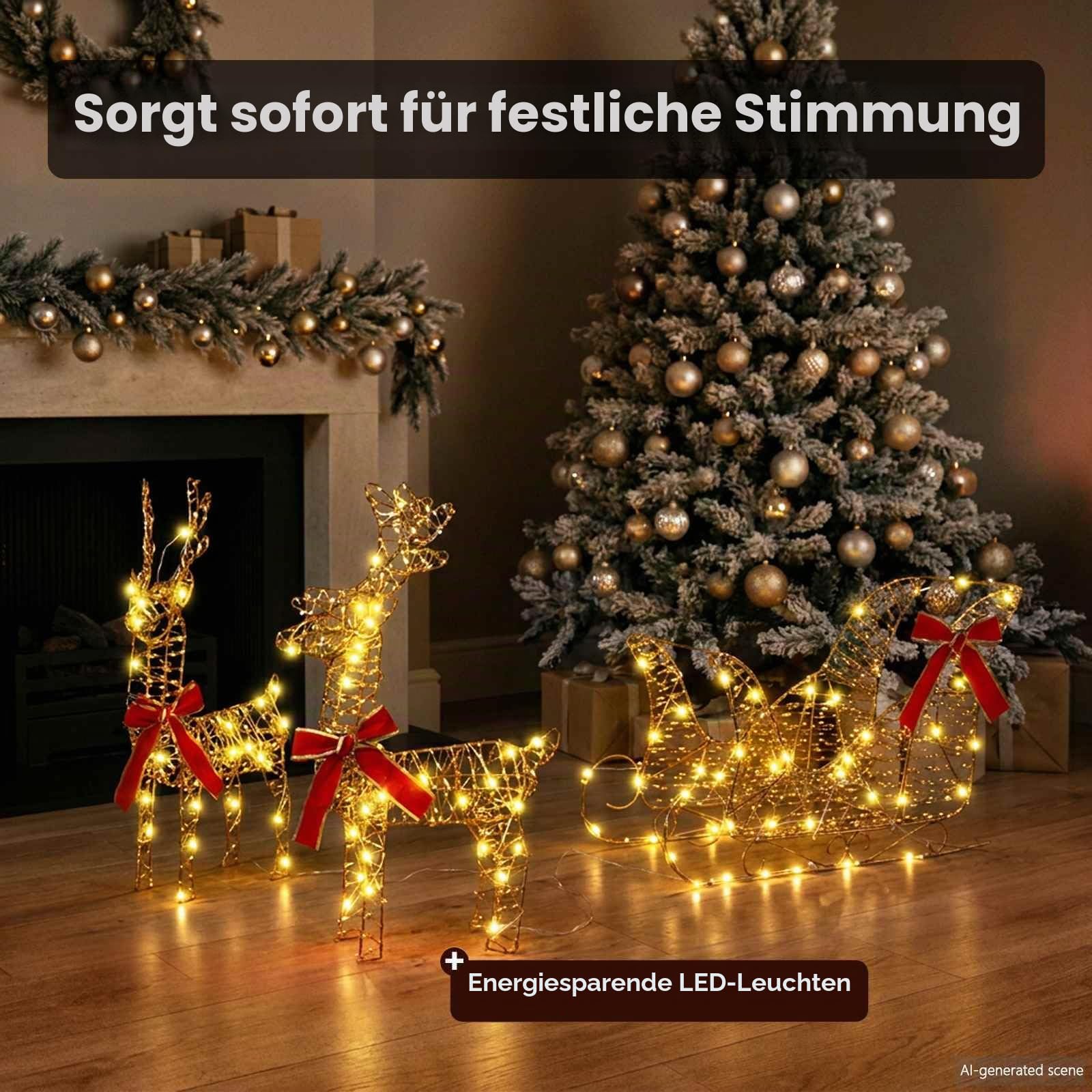 vidaXL Rentier Zieh Schlitten 160 LEDs Warmes Weiß 30 x 12 x 55 cm PET