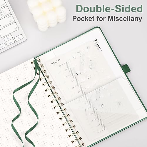 Vista 57 de AHGXG Cuaderno de espiral con puntos y viñetas, cuaderno de cuero de tapa dura de 140 páginas, cuaderno de papel de cuadrícula de puntos A5, papel