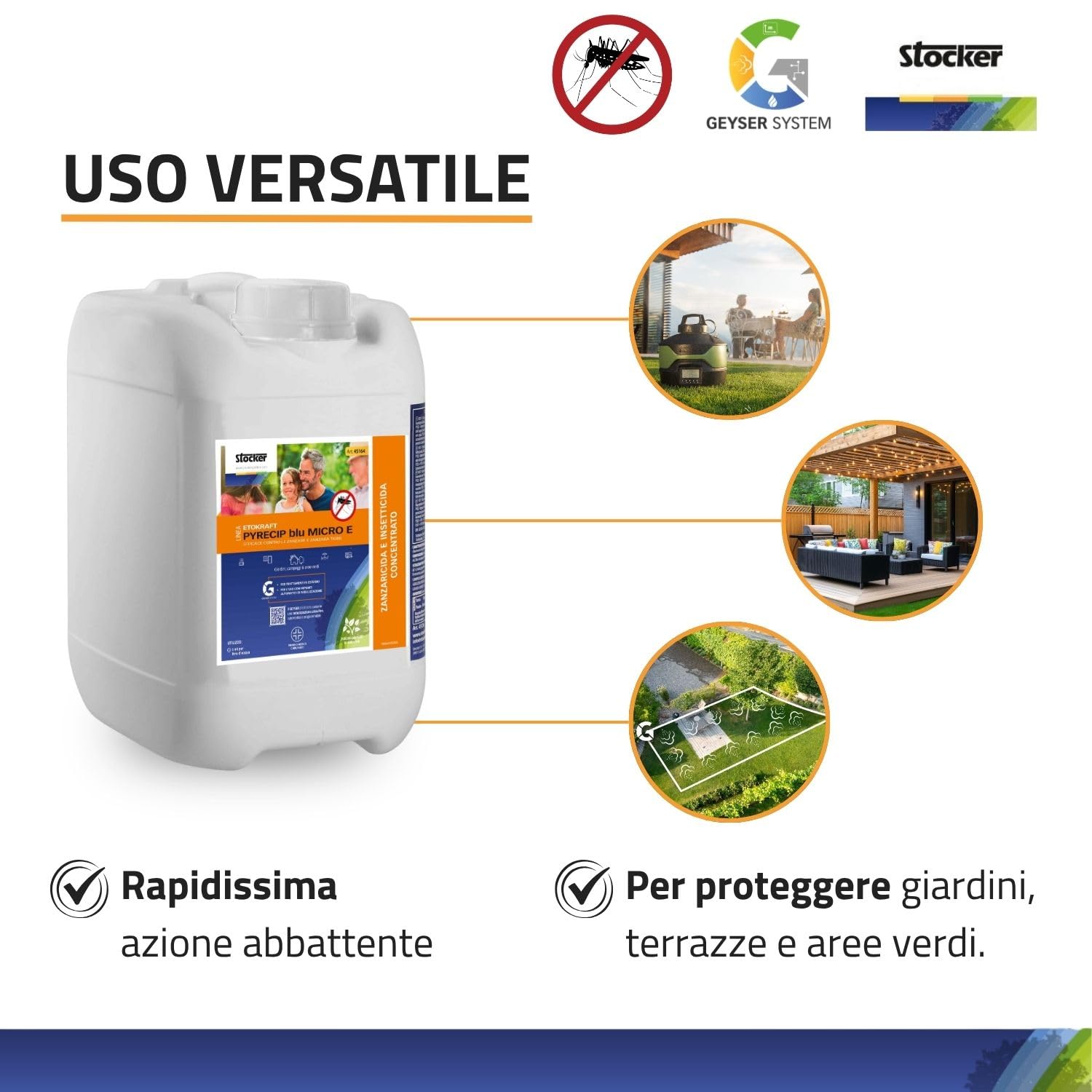 STOCKER – Linea Etokraft Pyrecip Blu Micro E Zanzaricida 5 L PMC – Trattamento Antizanzare per Esterni, Nebulizzatore, Giardino e Aree Verdi