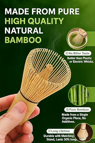 Miniatura 8 de Green Matcha - Juego de ceremonia de té tradicional japonés, kit completo de 8 piezas con batidor de bambú, cuenco, colador, cuchara, soporte, caja