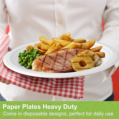 Miniatura 9 de Platos de papel de 10 pulgadas a granel, paquete de 100 platos de papel marrón, platos 100% compostables, platos desechables ecológicos, platos de