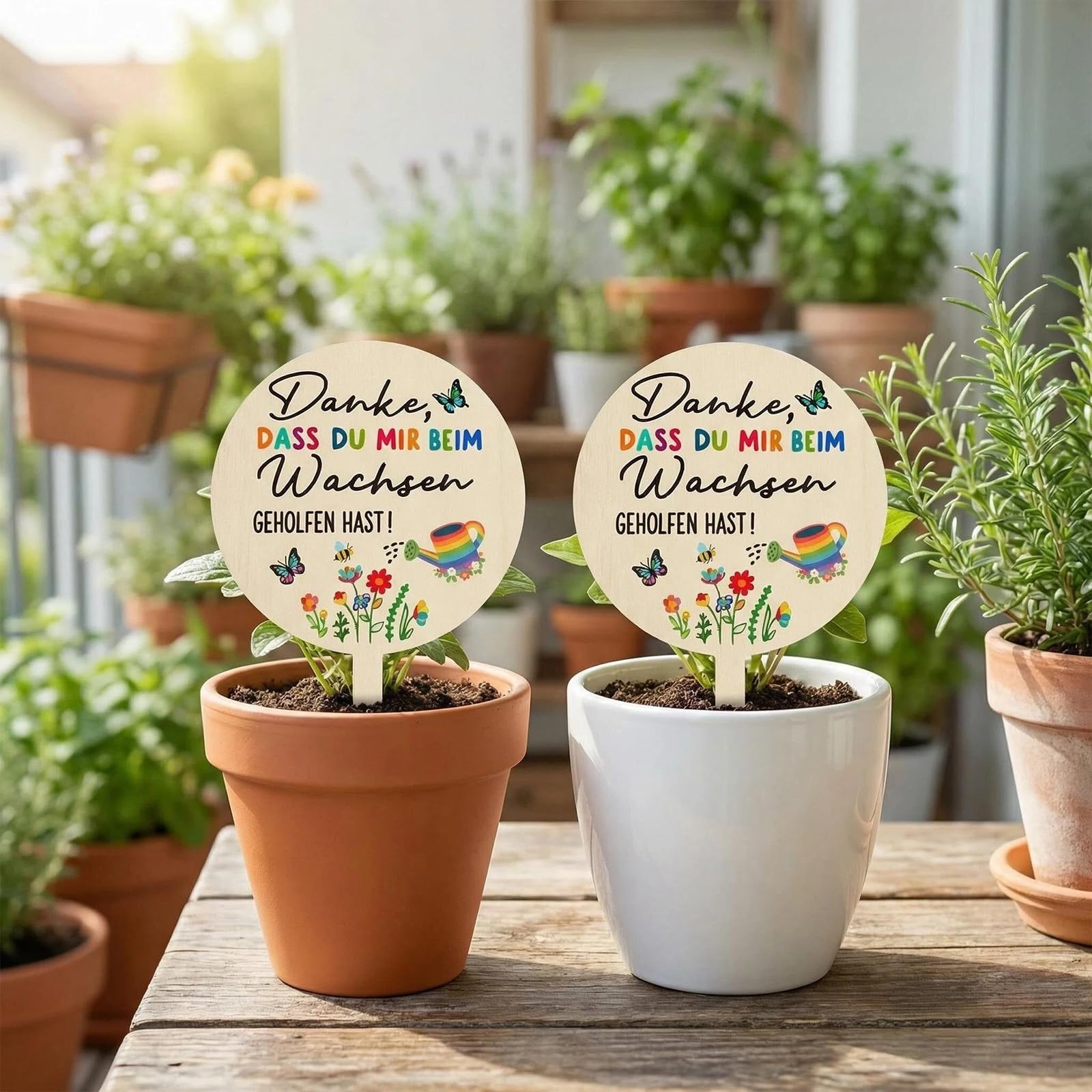 Abschiedsgeschenk Erzieherin Geschenk,4 Stücke Holz Blumenstecker Erzieher Abschiedsgeschenk,Holzstecker Blumentopf Holzschild Danke Dass Du Mir Beim Wachsen Geholfen Hast Danke Geschenke (Gelb)