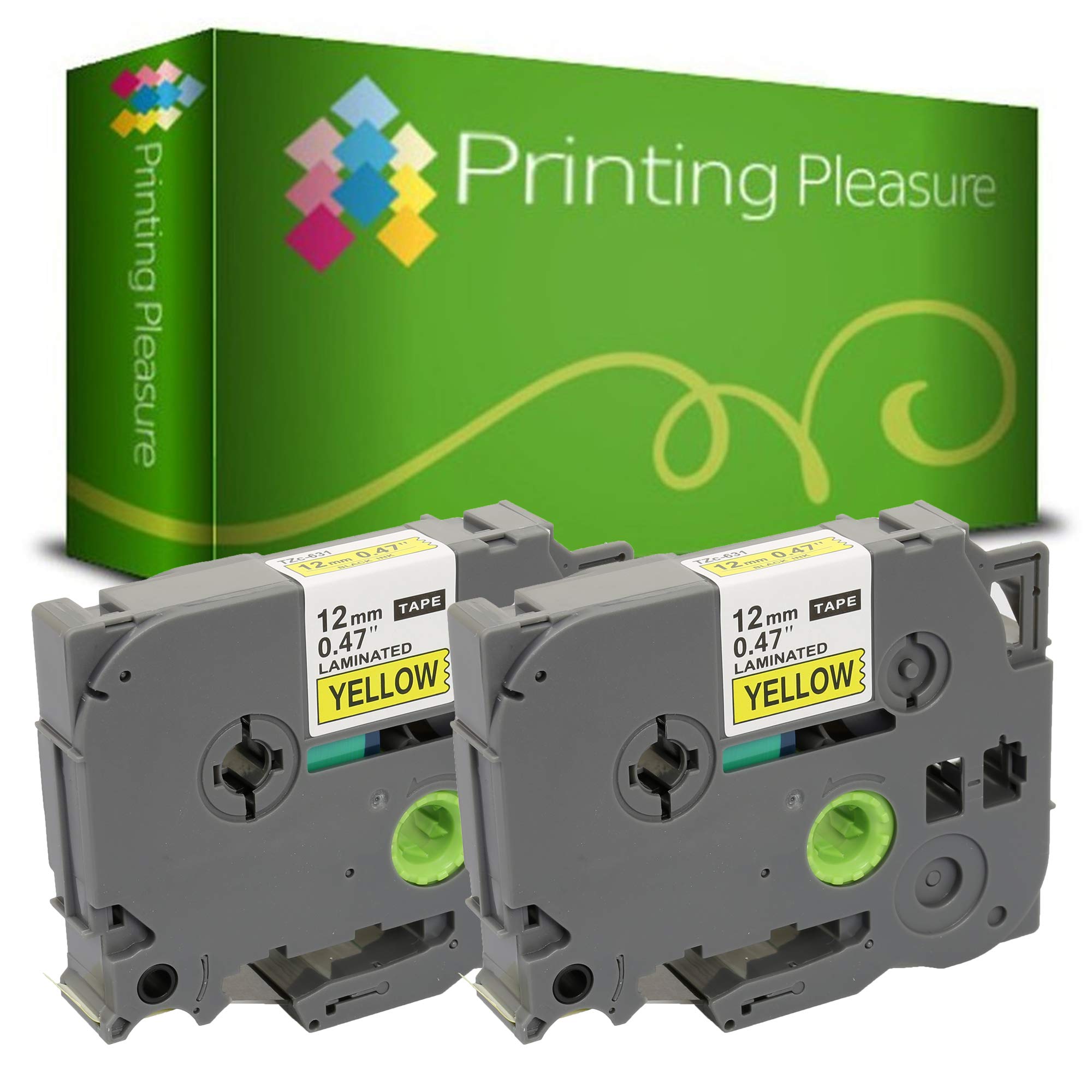 Printing Pleasure 2 x TZe-631 TZ-631 Black on Yellow Label Tapes Compatible with P-Touch Label Printing Machines | 12mm x 8m