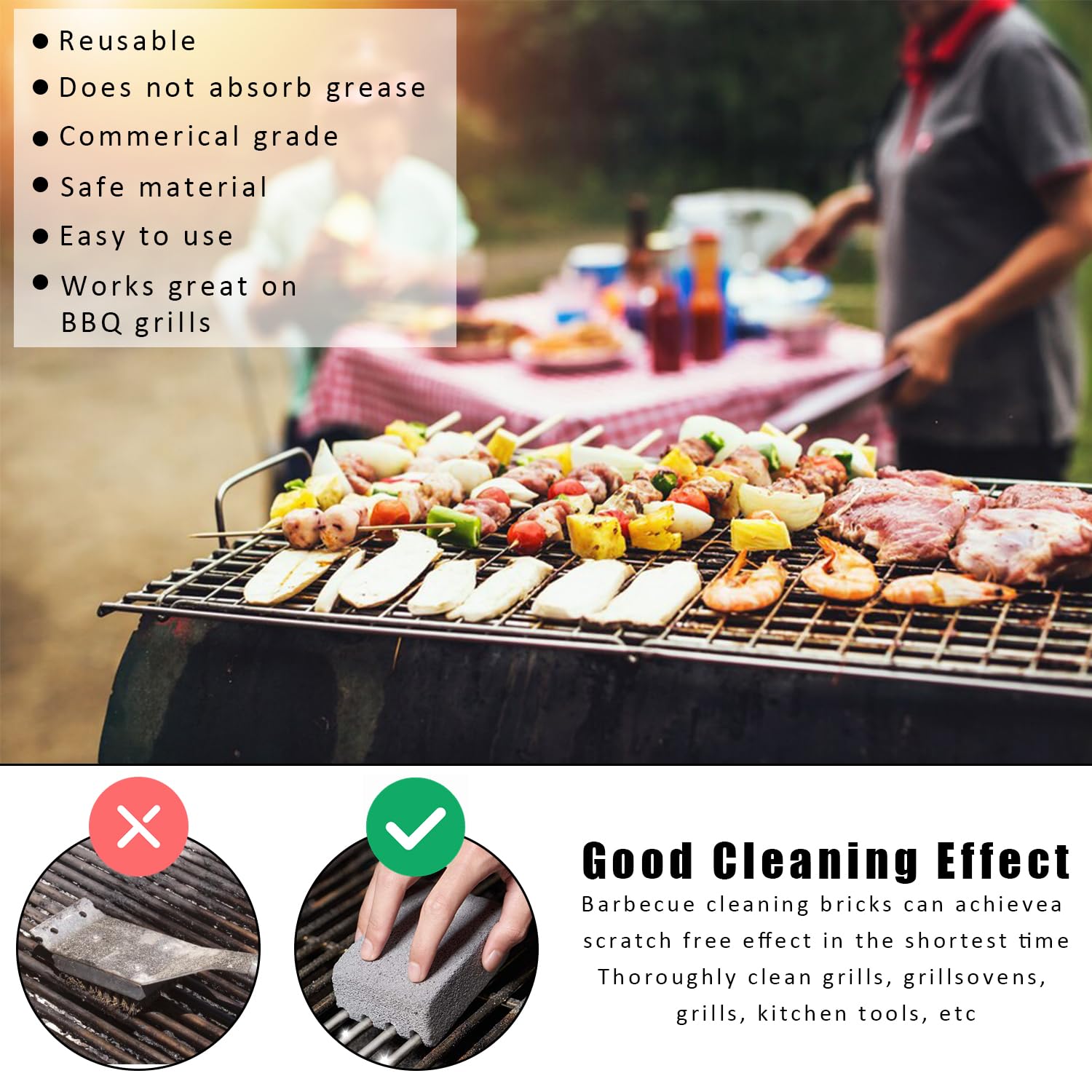 4 Pietre Pulizia Griglie Barbecue - Mattini In Vetro Ecologico, Non Graffiano, Per Grill E Superfici Calde - Foto 6