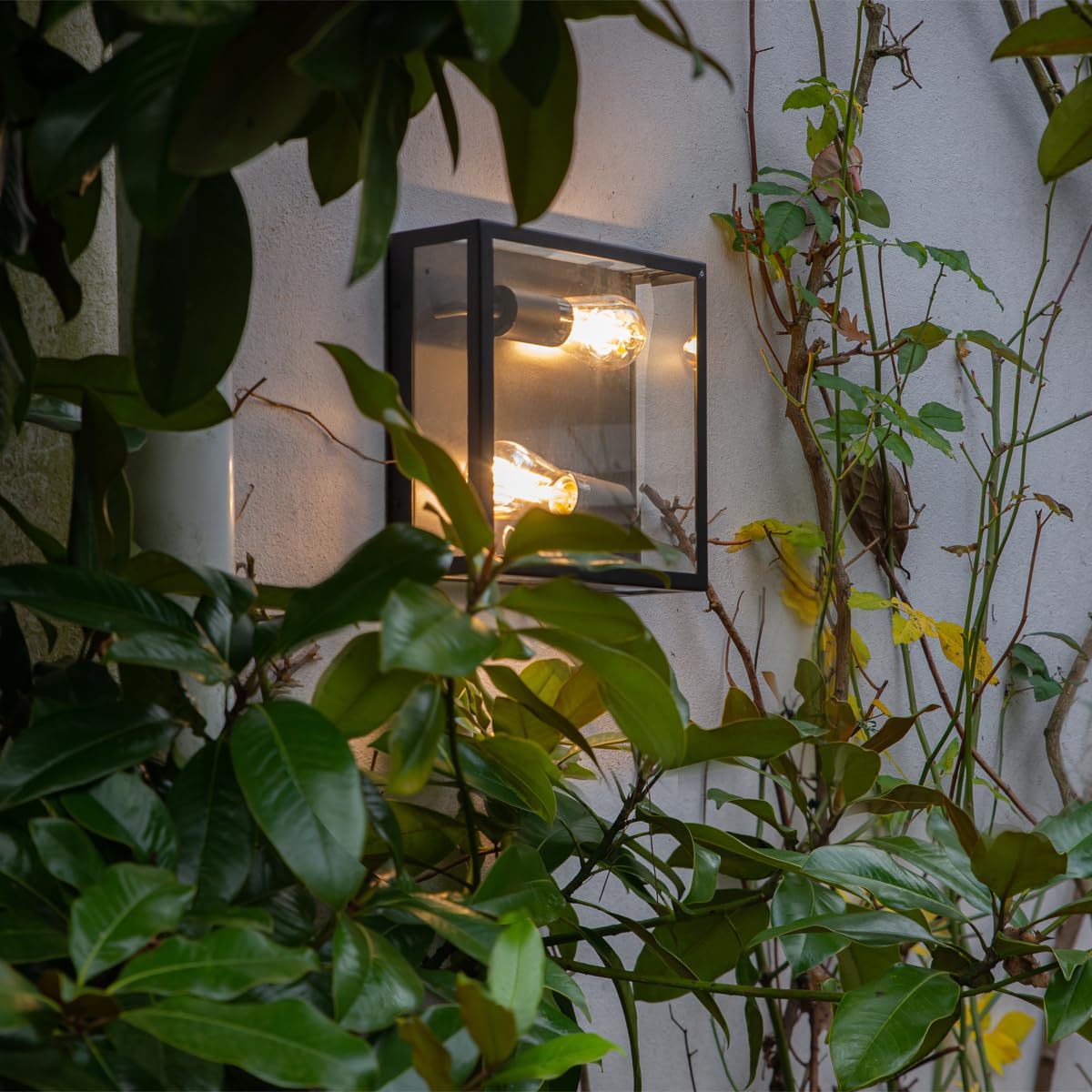 Qazqa Modern außen Deckenleuchte, Deckenlampe für den Garten - Rotterdam - Schwarz, max. 60W, Geeignet für LED, 10cm, IP23, Quadratisch, 2-flammig